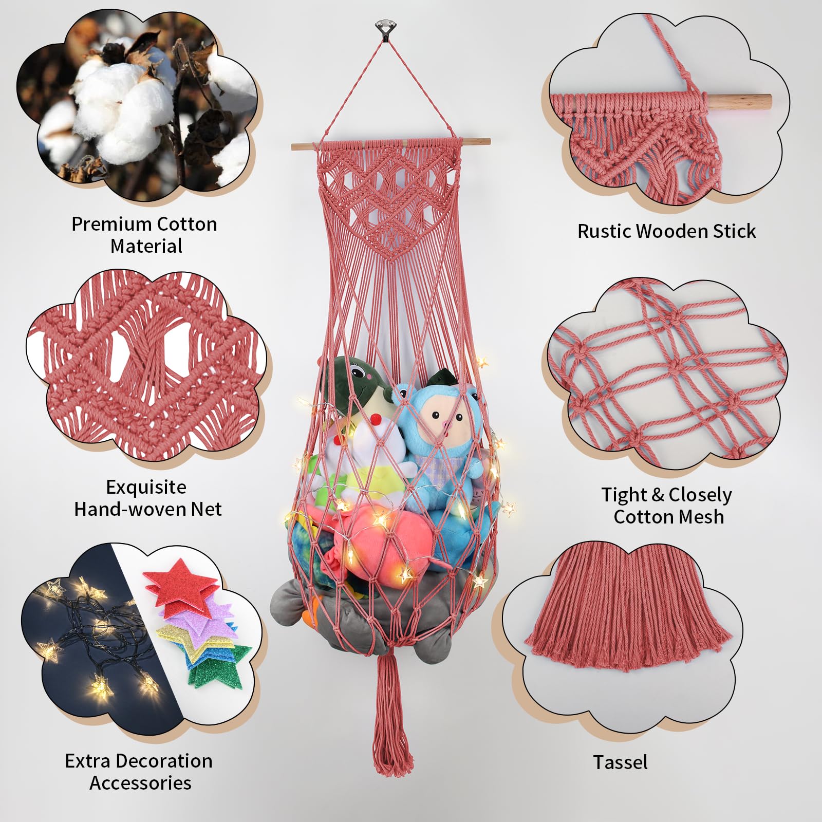 iHansee watermelon-red wall-hanging-toy-net keeps toys organized and off the floor