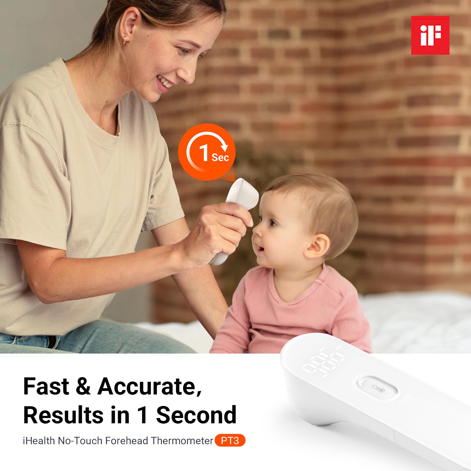 iHealth PT3 non-contact sensor demonstrates hygienic temperature checks without touching skin