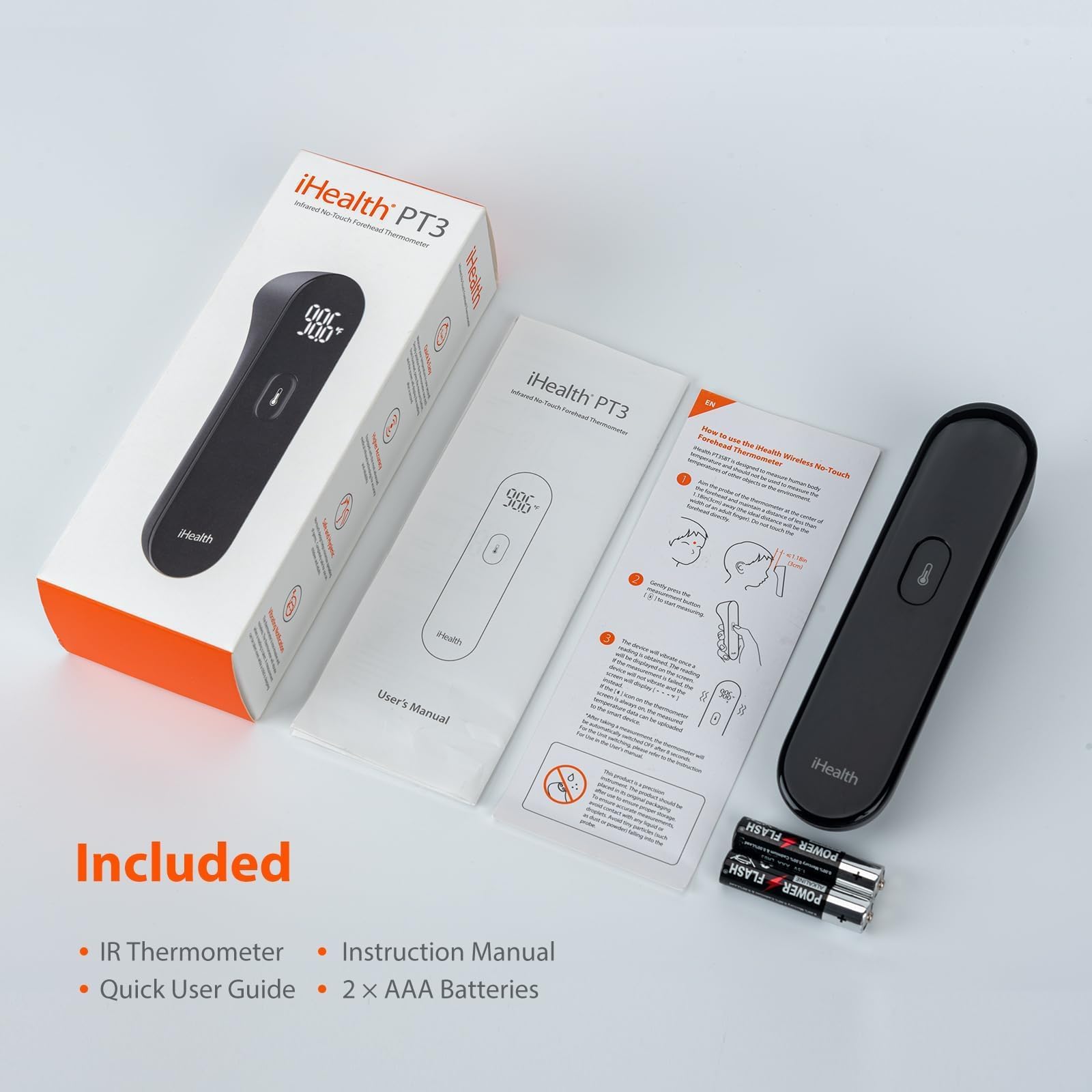 iHealth PT3 packaging includes batteries and quick-start guide