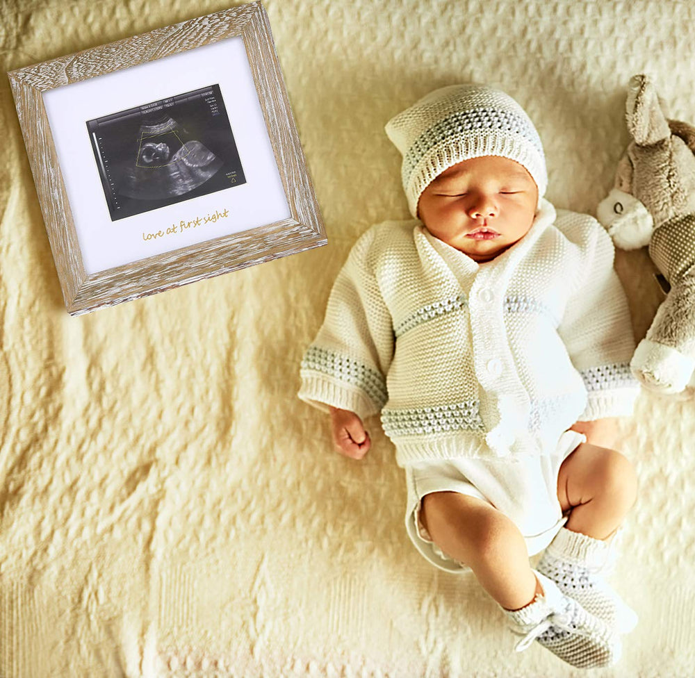 IHEIPYE Rustic White frame highlights warm tones perfect for a newborn nursery or bedside table.