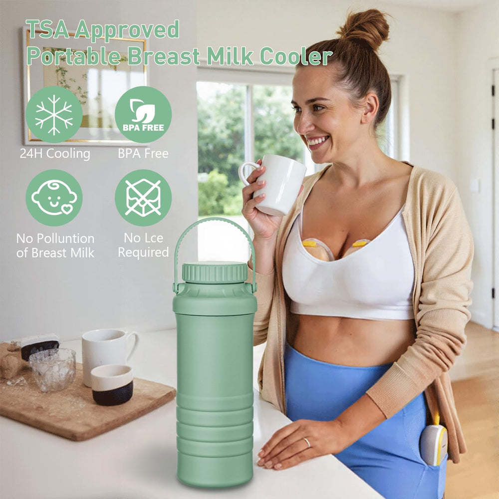 IHOLYLIVE breastmilk cooler dual bottles show convenient 2x11oz storage for all-day feeding.