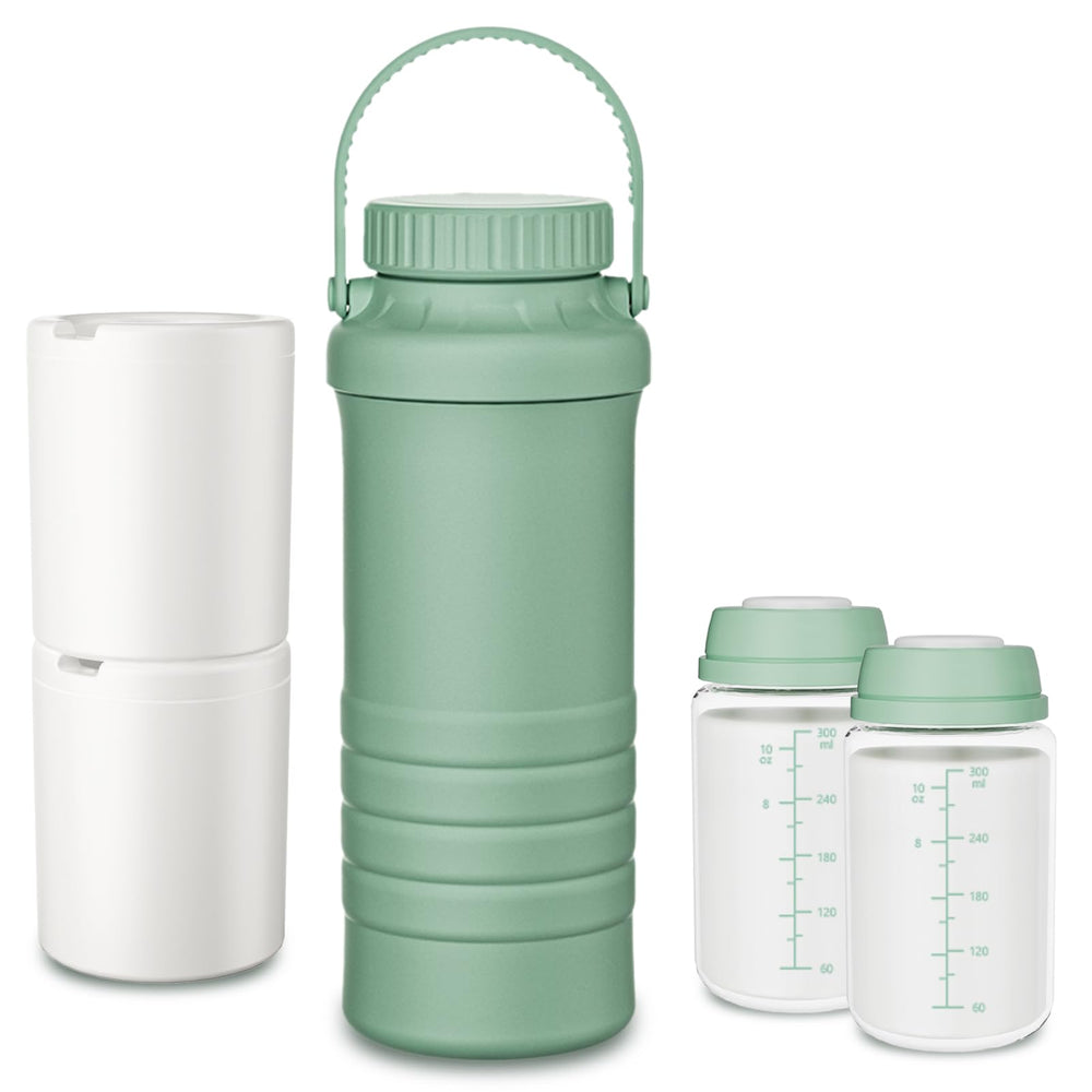 IHOLYLIVE breastmilk cooler outer view highlights portable, compact design for travel.