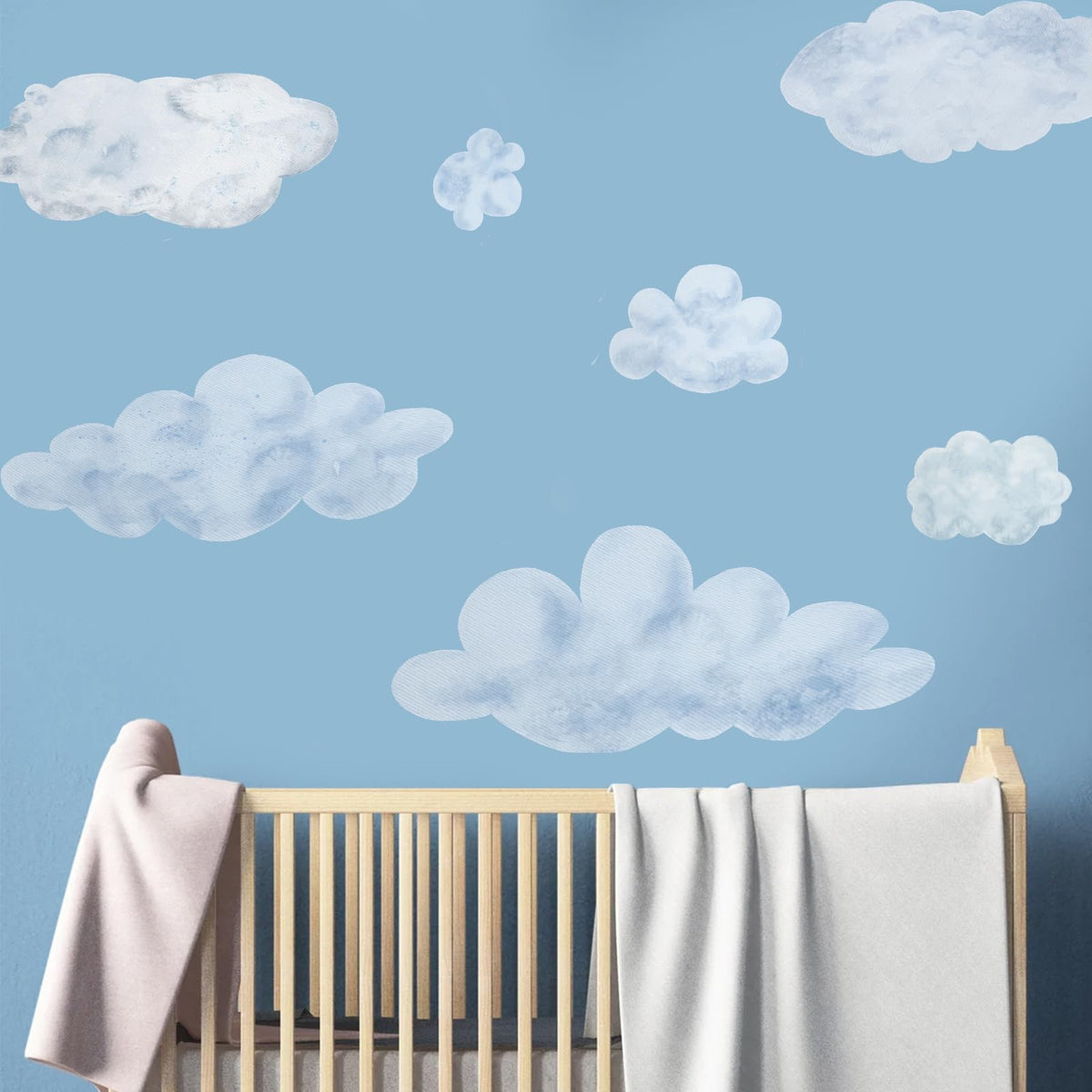 iinuu blue-white cloud wall decal set7-1 adds calming nursery decor and removable, residue-free application