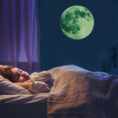 iinuu glow-in-the-dark moon wall decal green closeup glow captures vibrant nighttime glow for bedrooms.
