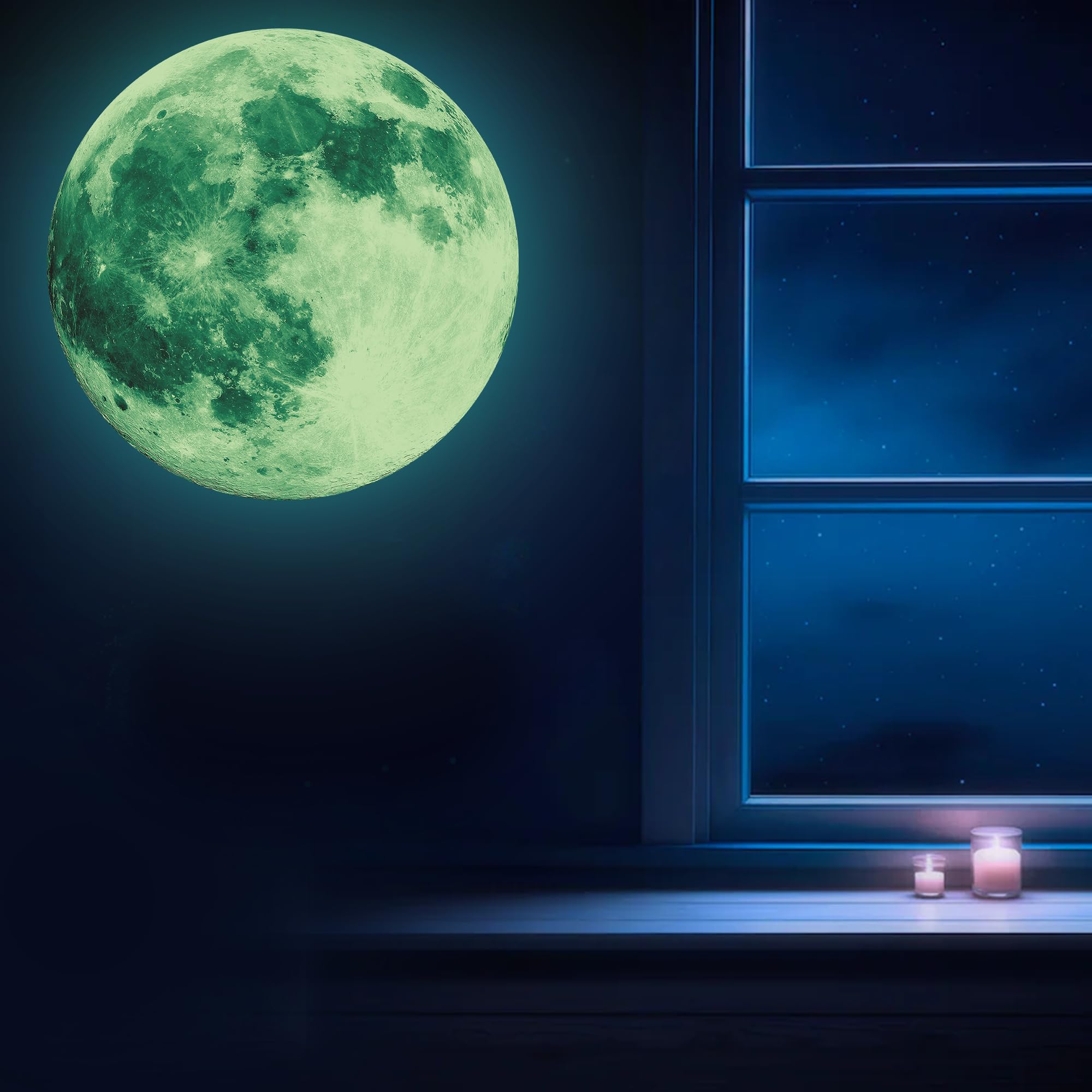 iinuu glow-in-the-dark moon wall decal room setup creates ambient nighttime decor.