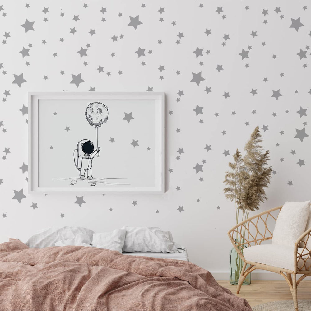 iinuu stars sizes variety enhances playful galaxy-inspired wall decor.