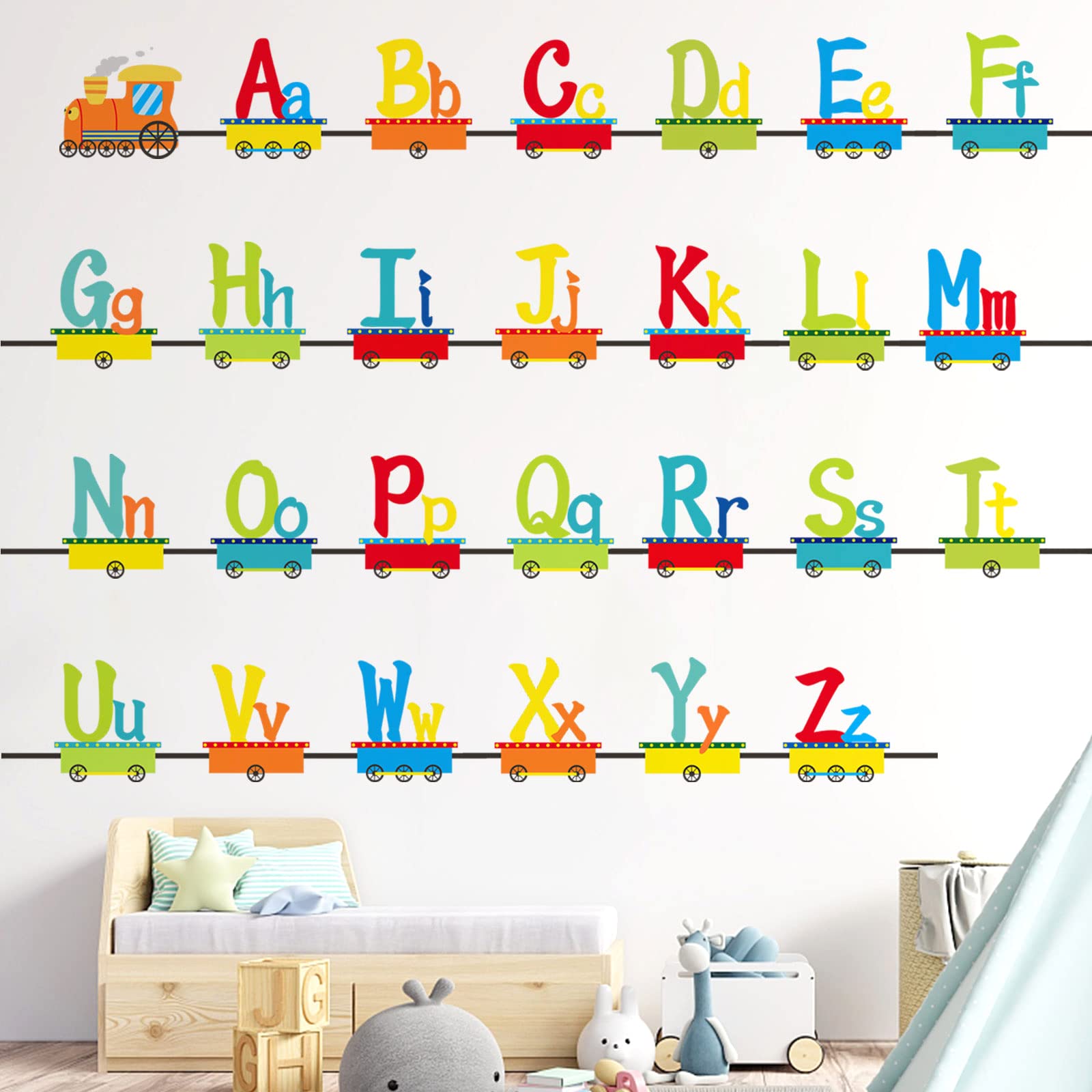 iinuu train alphabet letters wall decal to spark early learning on nursery walls