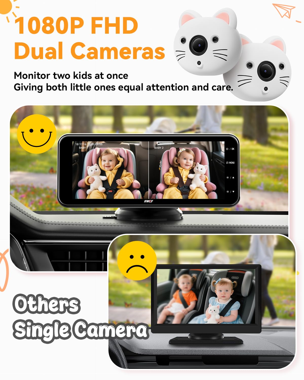 IIWEY 7.2-inch ultra-wide IPS display shows true split-screen for two kids at a glance.