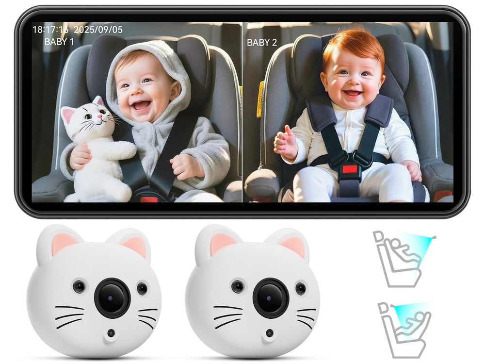 IIWEY baby car camera dual 1080p cameras provide clear twin views for twins on the road.