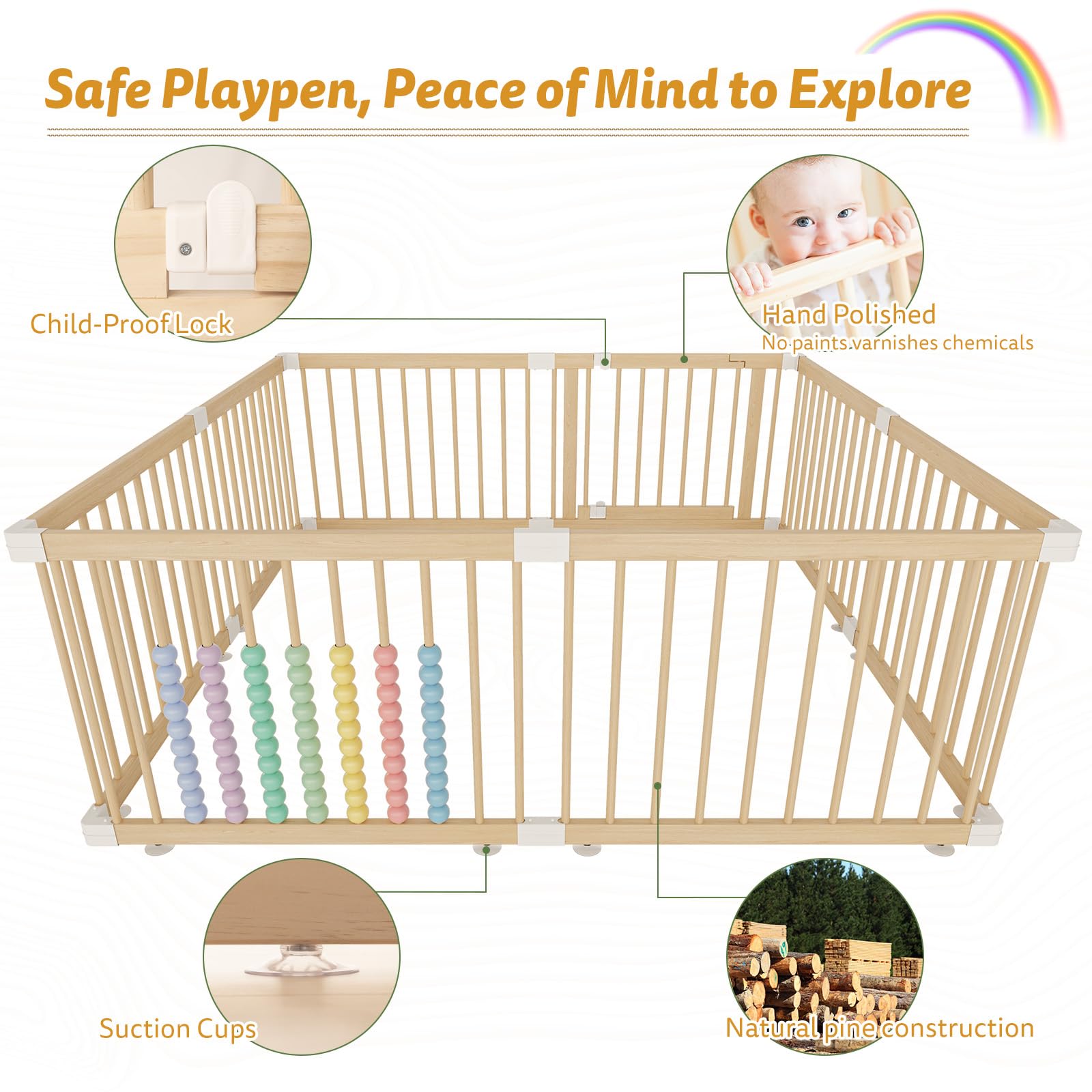 IKALIFE eight-panel playpen creates a versatile enclosure ready for different room layouts.