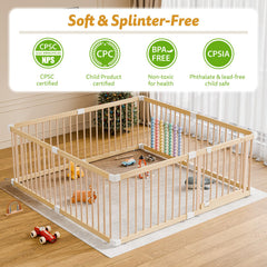 IKALIFE wooden playpen gate locks securely for safe access and parent control.