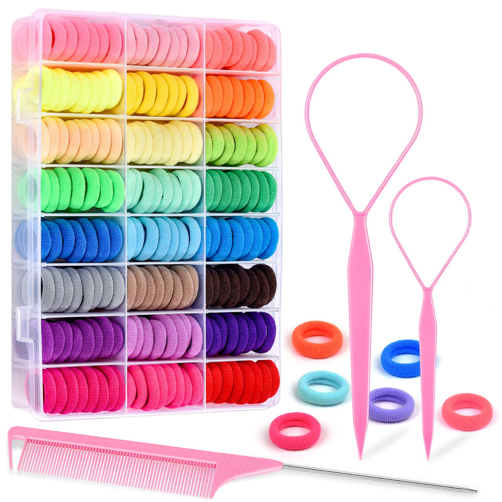 IKOCO 240pcs hair ties set in box for organized storage and quick styling.