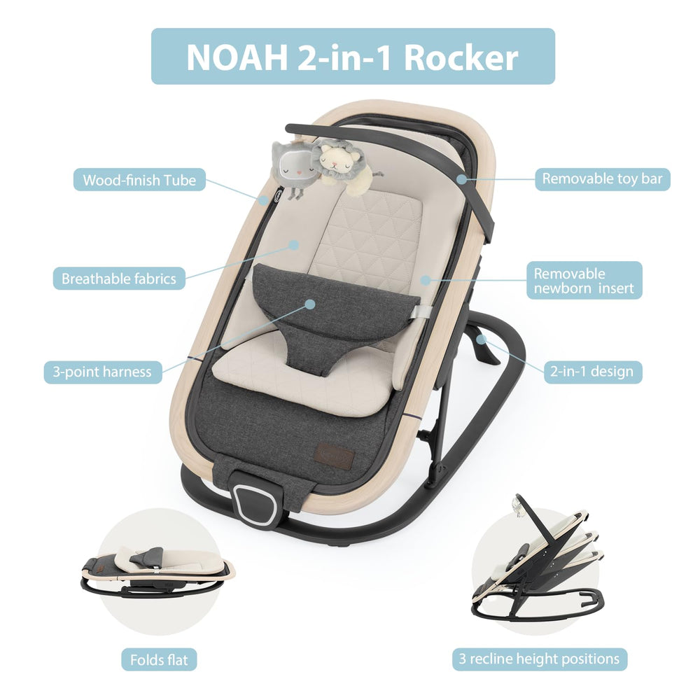 IKOMZY Noah bouncer seat close-up showing cushioned fabric and comfort features