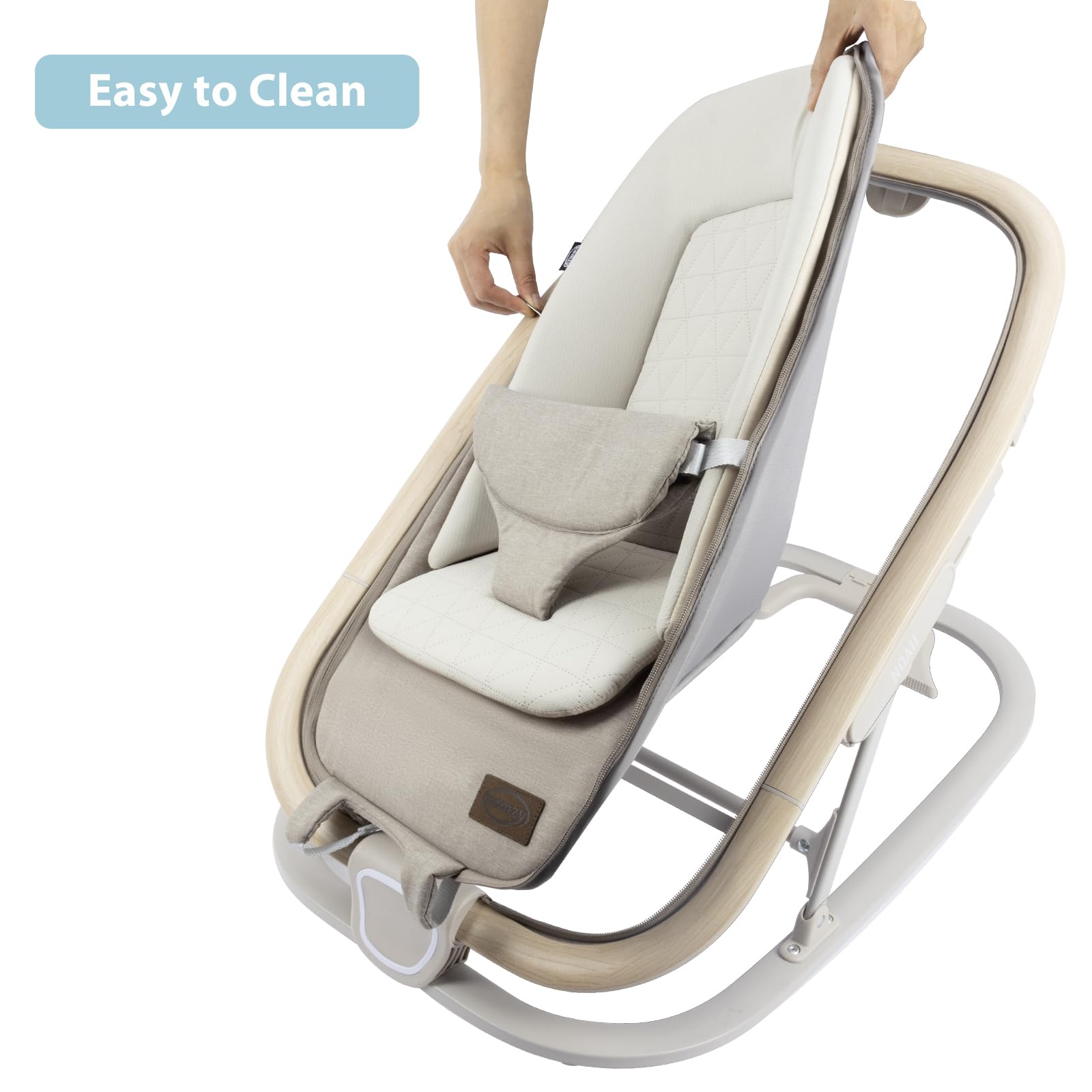 IKOMZY Noah bouncer folds flat for compact storage and travel.