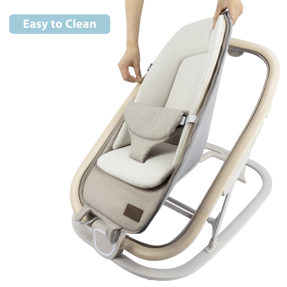 IKOMZY Noah bouncer folds flat for compact storage and travel.