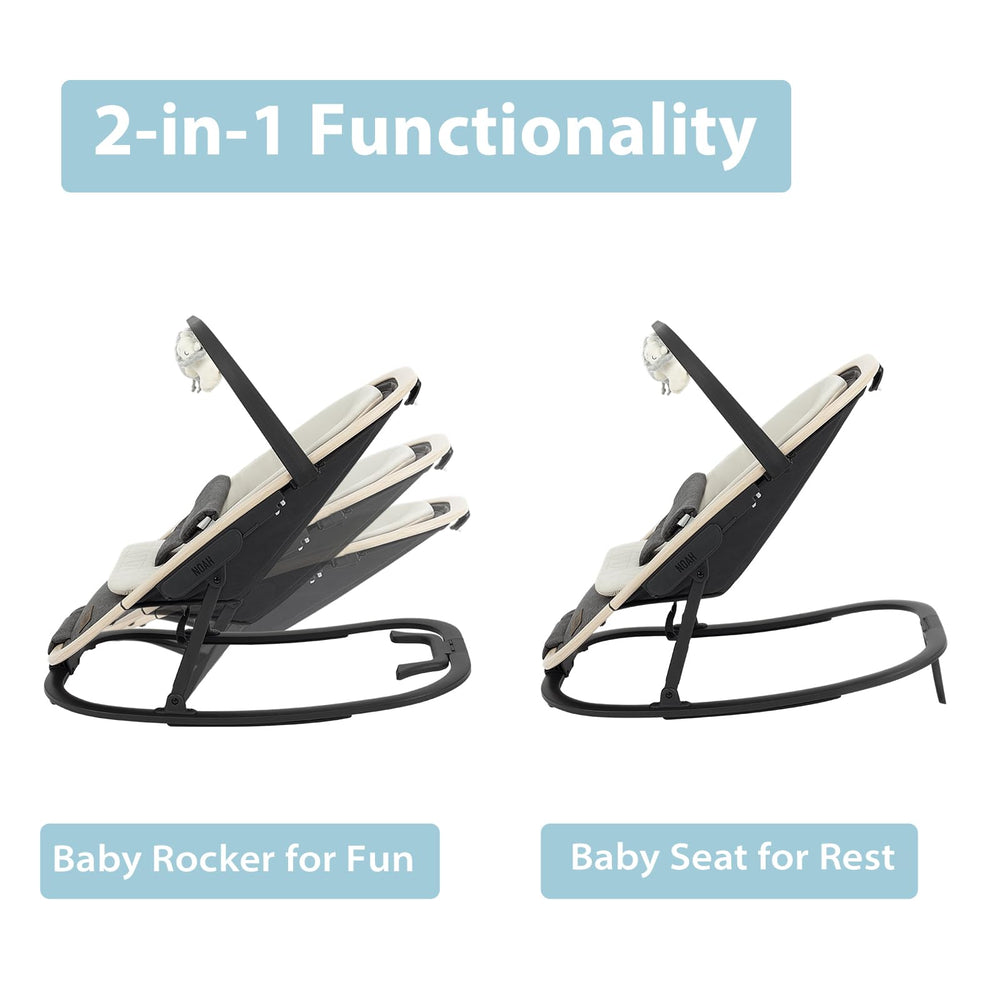 IKOMZY Noah rocker in action illustrating gentle rocking mode for infant calm