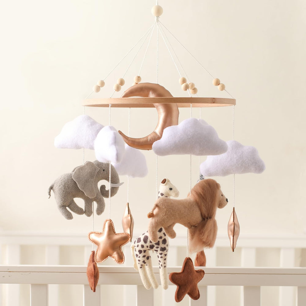 Ikubigu baby mobile crib wood elements highlight safe handcrafted design for chic nursery decor.