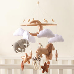 Ikubigu baby mobile crib wood elements highlight safe handcrafted design for chic nursery decor.