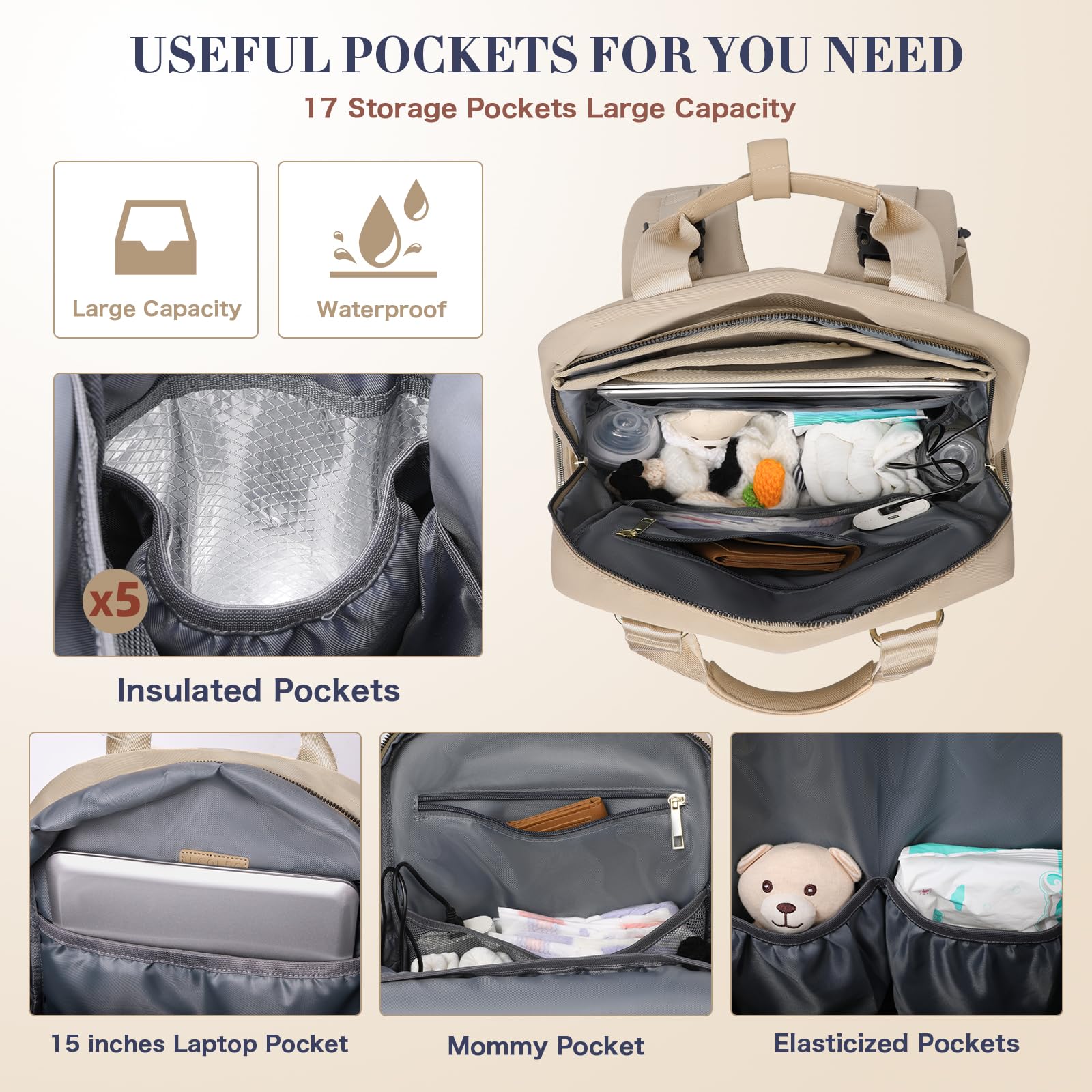 ILCOLPO diaper bag backpack changing pad included for quick diaper changes