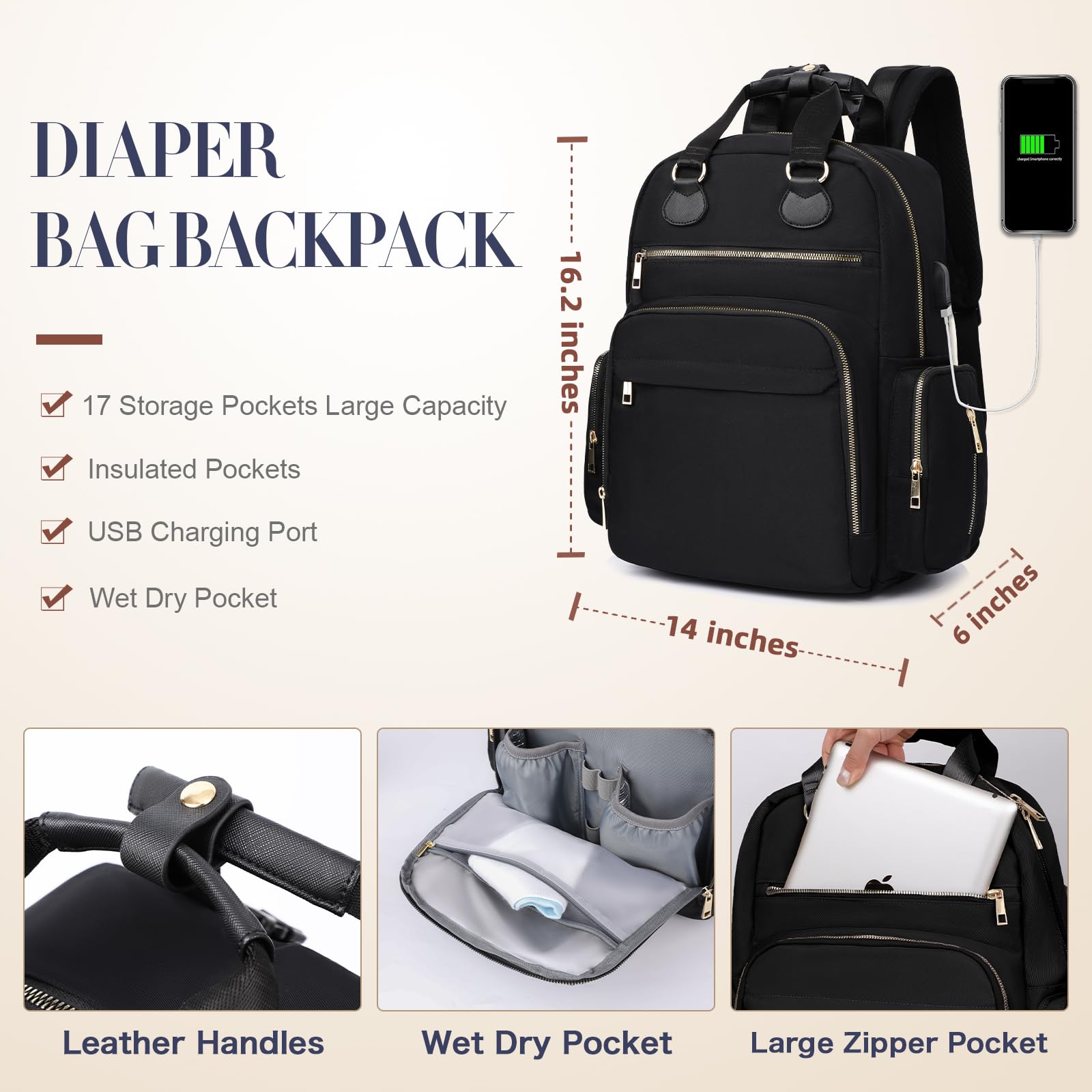 ILCOLPO diaper bag backpack USB port enables on-the-go device charging.