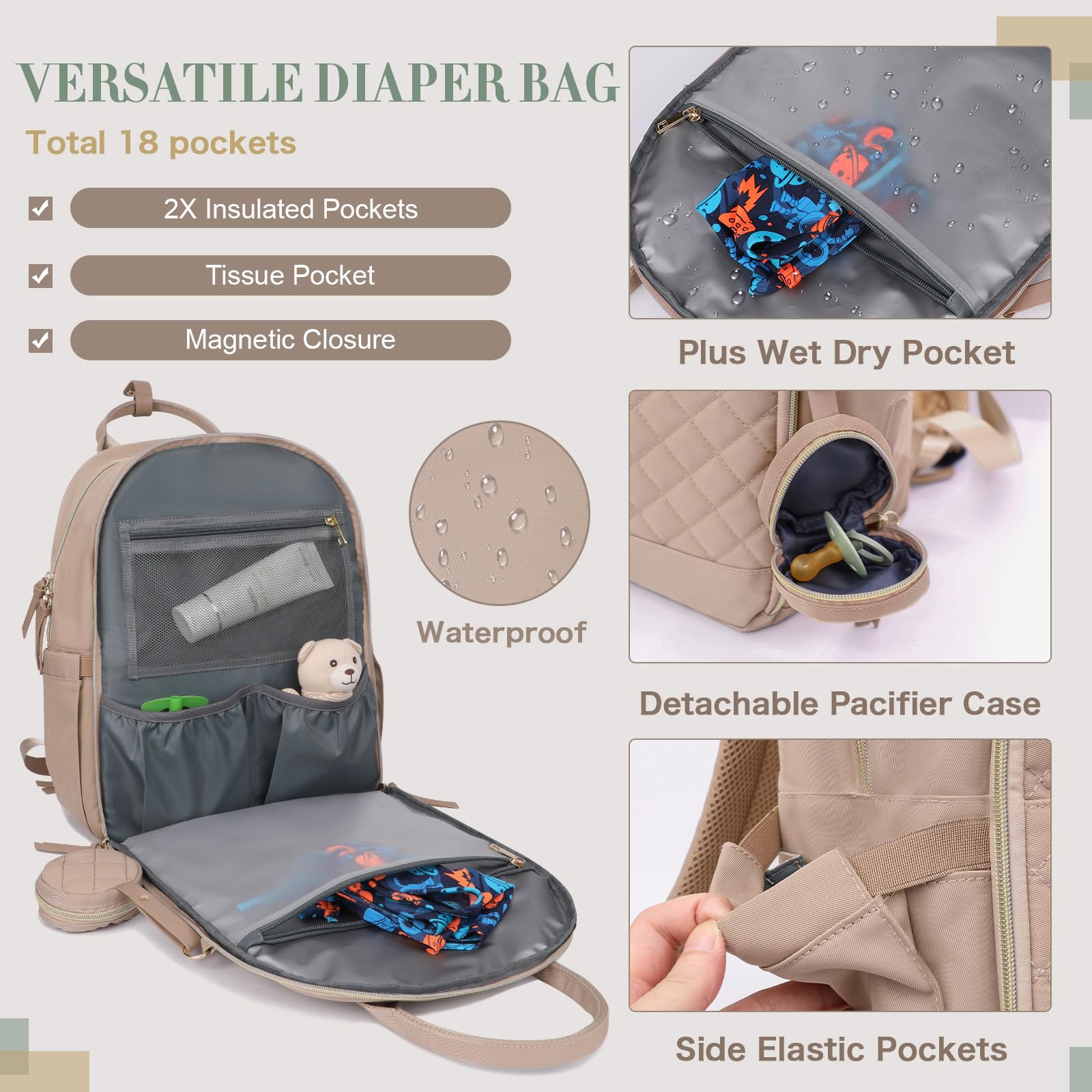 ILCOLPO diaper bag insulated bottle pockets keep drinks ready for feeds
