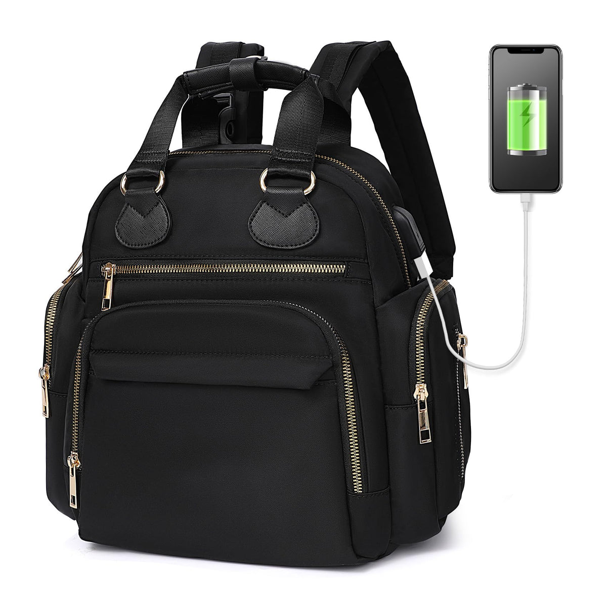 ILCOLPO small diaper bag backpack black front view for everyday baby outings