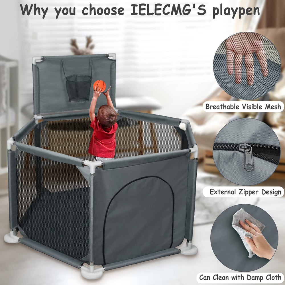 IELECMG baby playpen 360-view provides visibility from all sides for parental peace of mind.