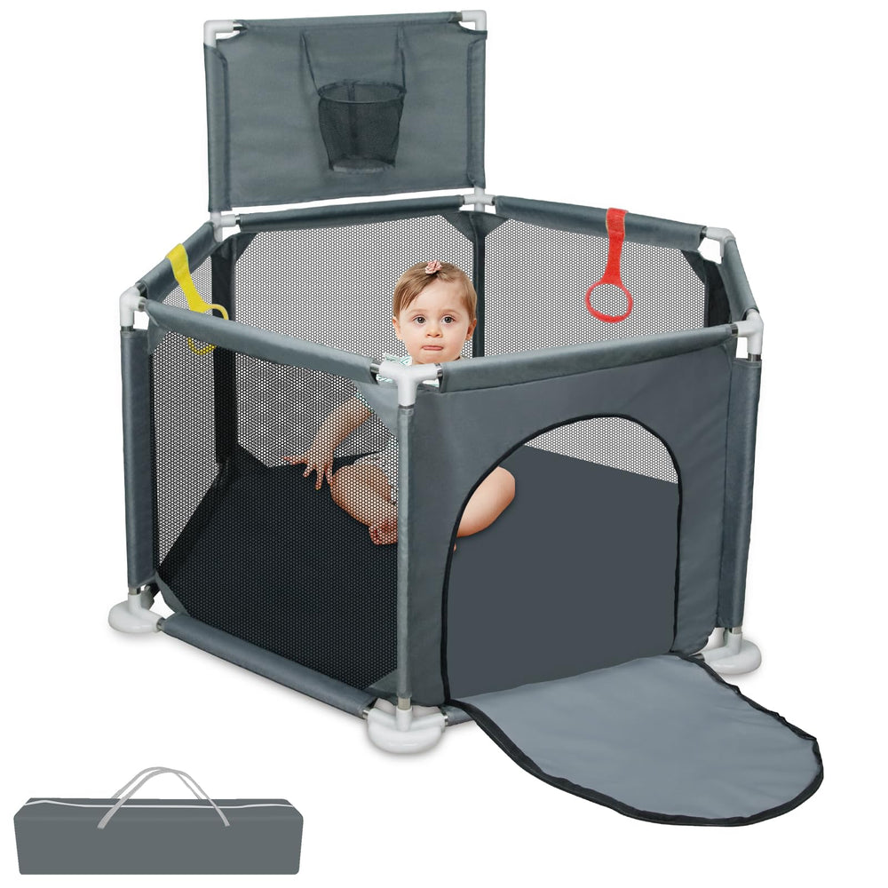 IELECMG baby playpen assembly demonstrates a sturdy setup for safe, spill-free play.