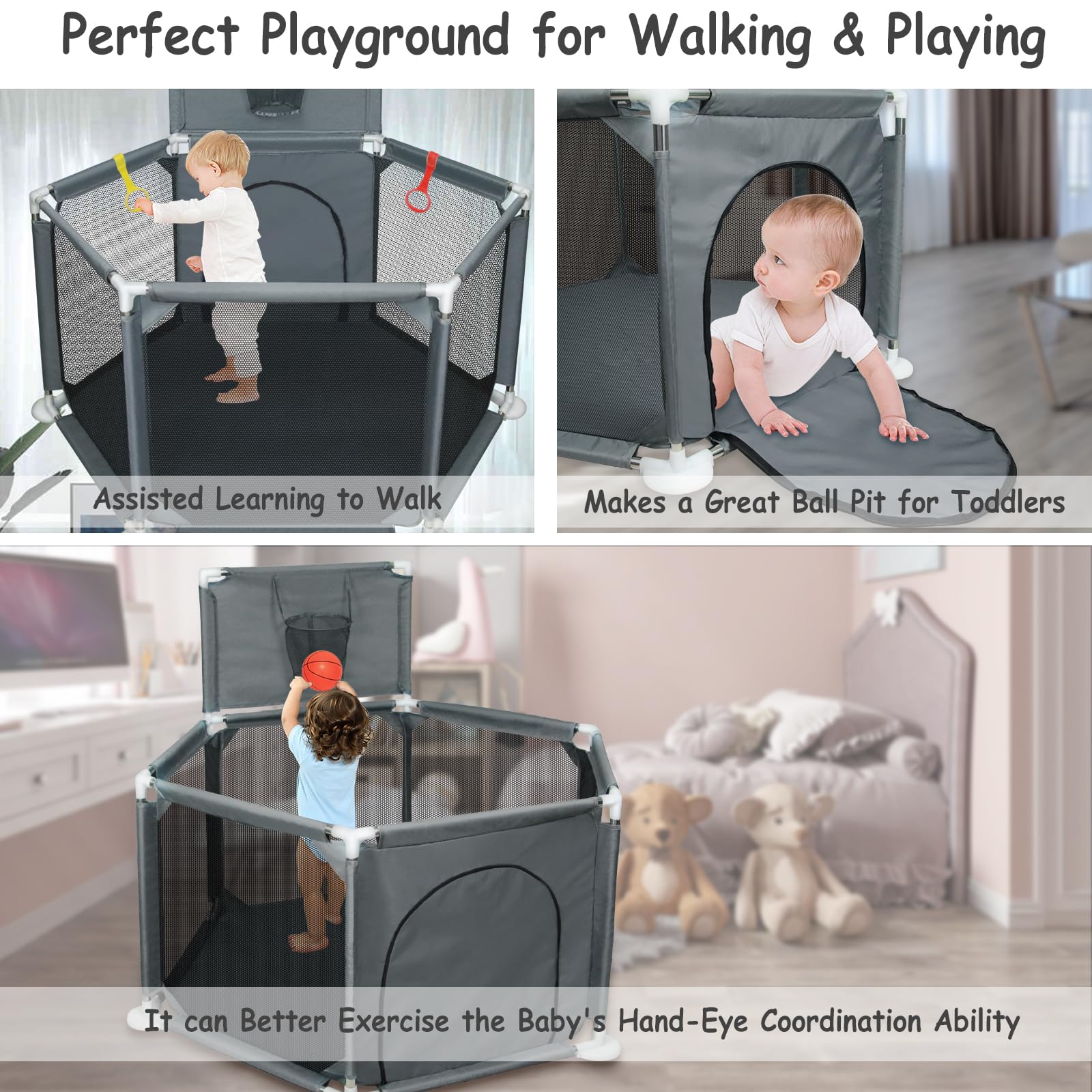 IELECMG pull-up ring supports early standing in a secure, encouraging space.