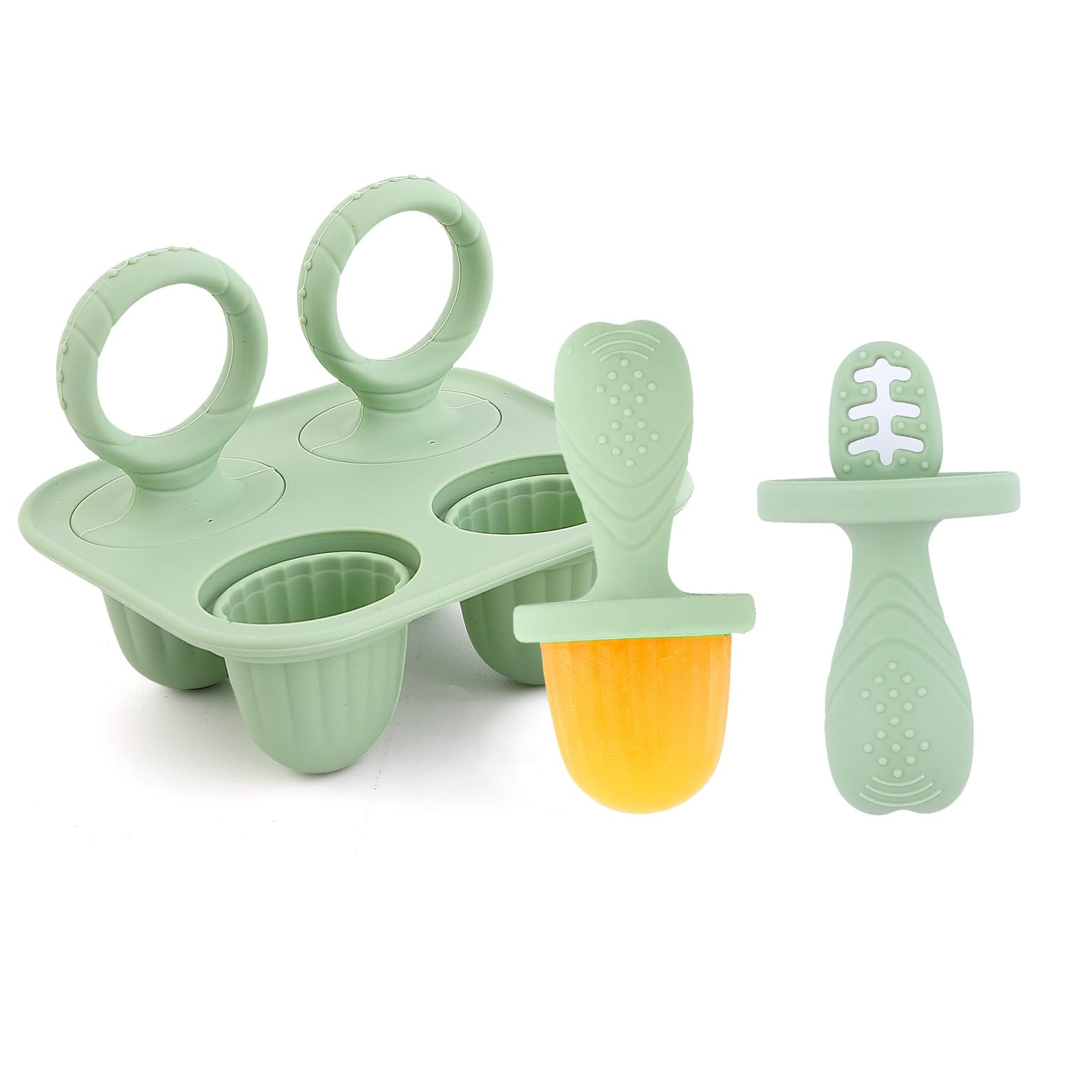 ILEYLUY silicone popsicle molds green set shown for self-feeding and teething-friendly treats