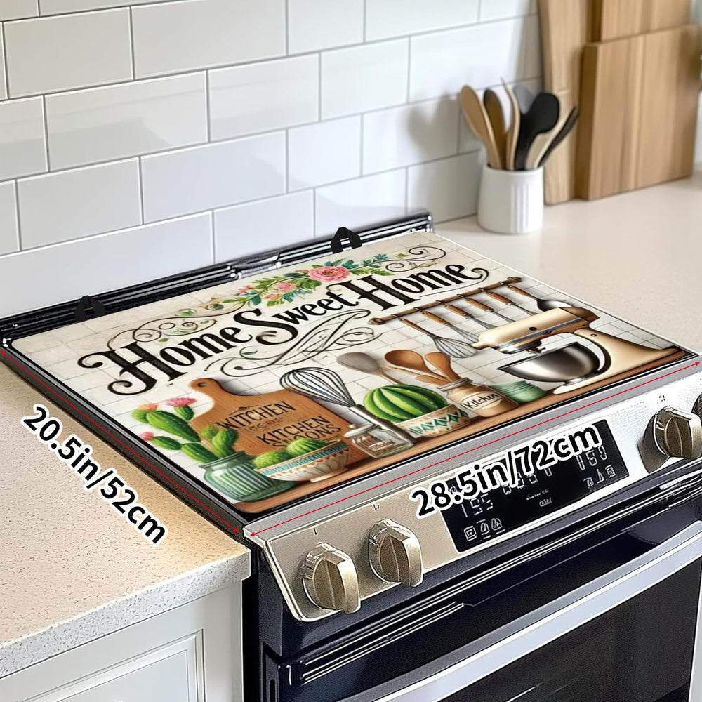 ILIEMOC Home Sweet Home stovetop cover serves as a dish-drying mat on busy counters.