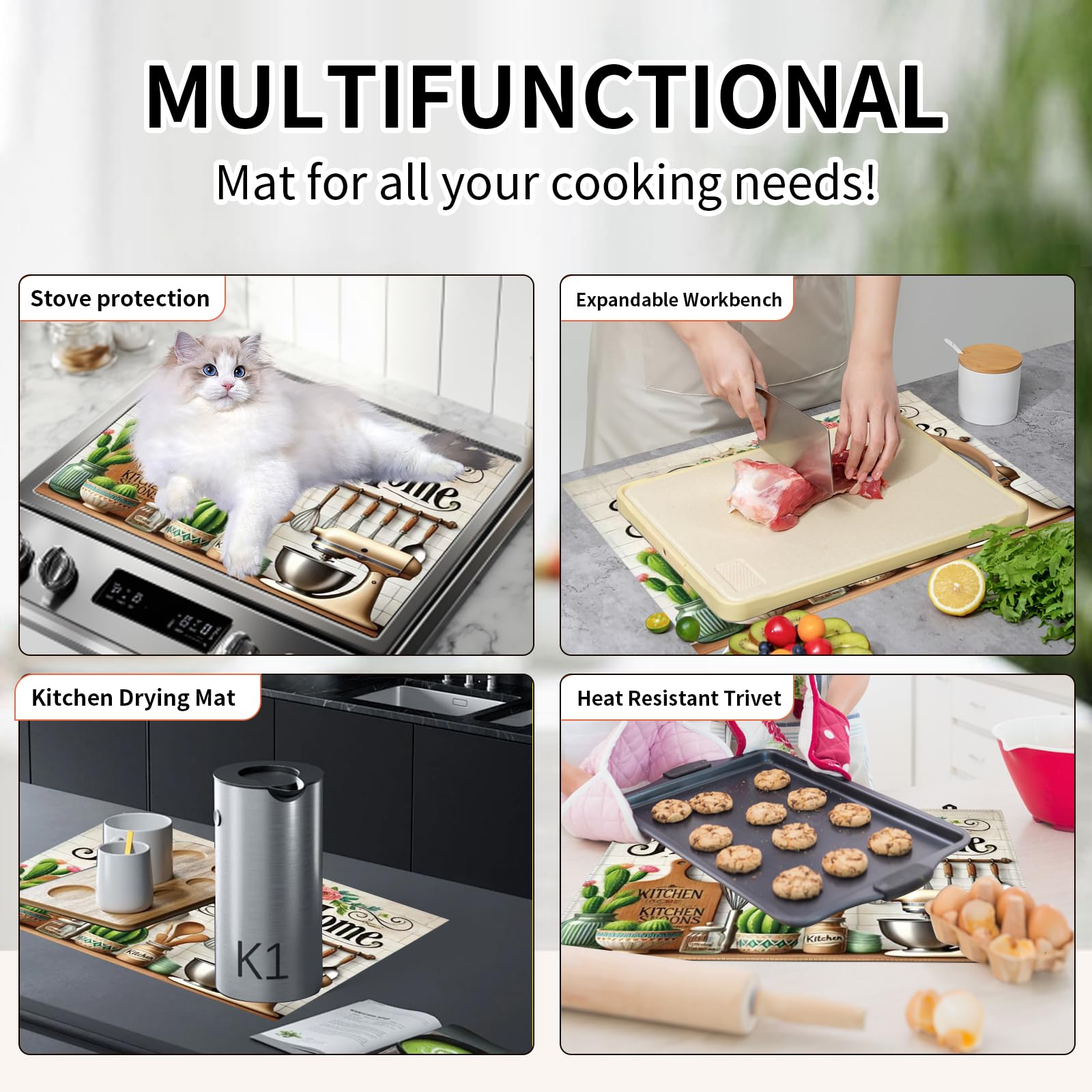 ILIEMOC Home Sweet Home stovetop cover folds for compact storage after use.
