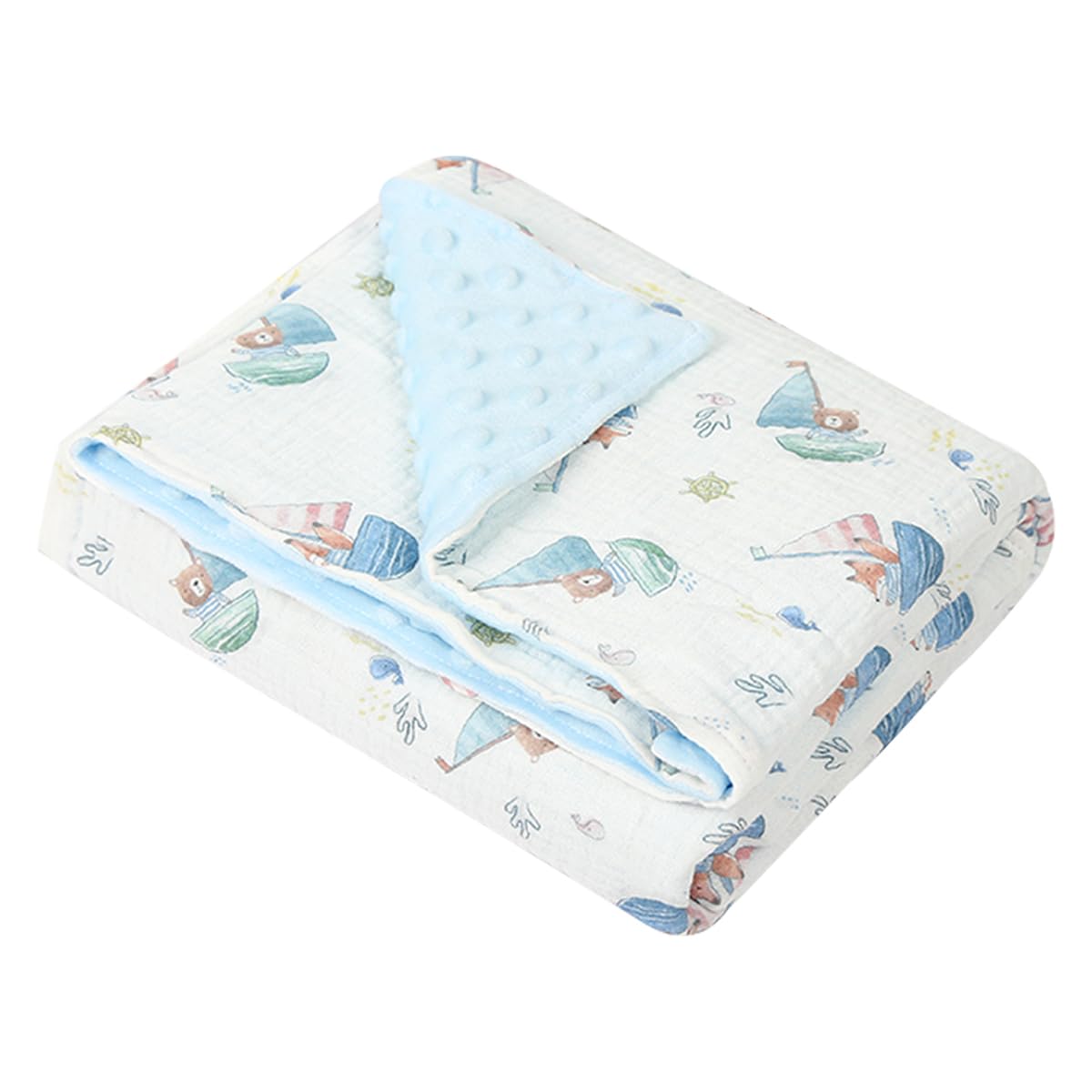 illikkuyax Sailboats Sea Explorer blanket front-muslin-close-up shows soft touch and gentle warmth.