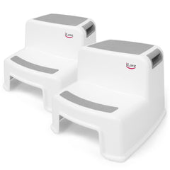 iLove 2 Step Stool with soft grip surface provides safe footing for toddlers during routines.
