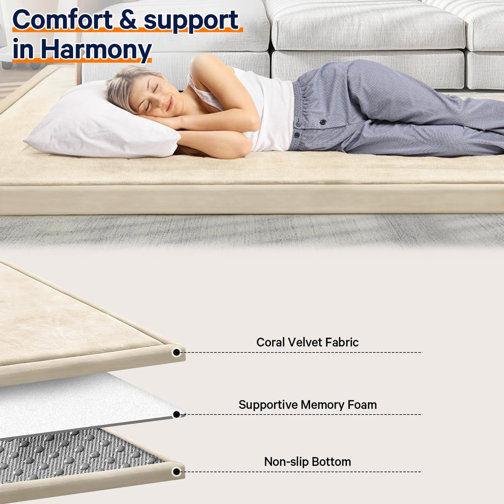 ILPEOD beige play mat color tone shown in cozy living space.