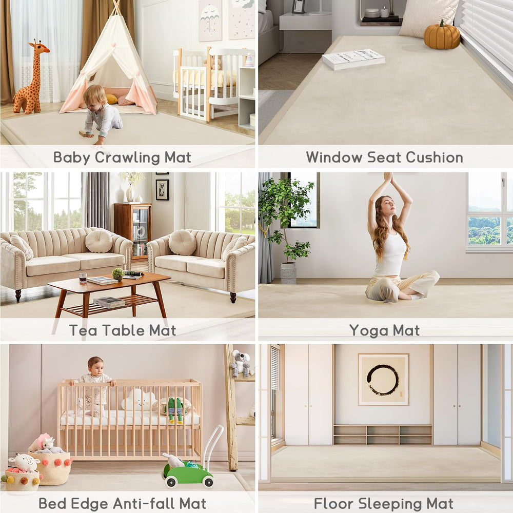 ILPEOD baby play mat nursery rug design in beige blends with decor.