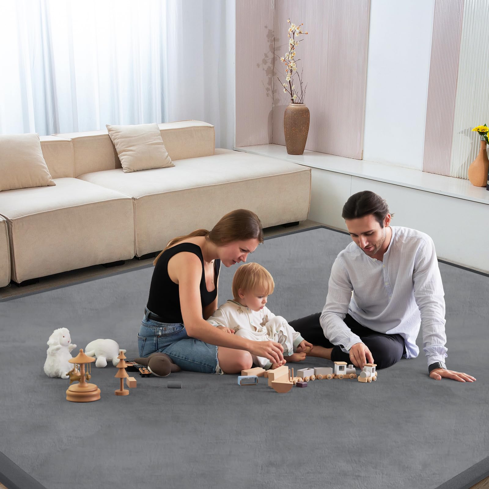 ILPEOD Baby Play Mat tummy time setup shows safe, soft surface for babies.
