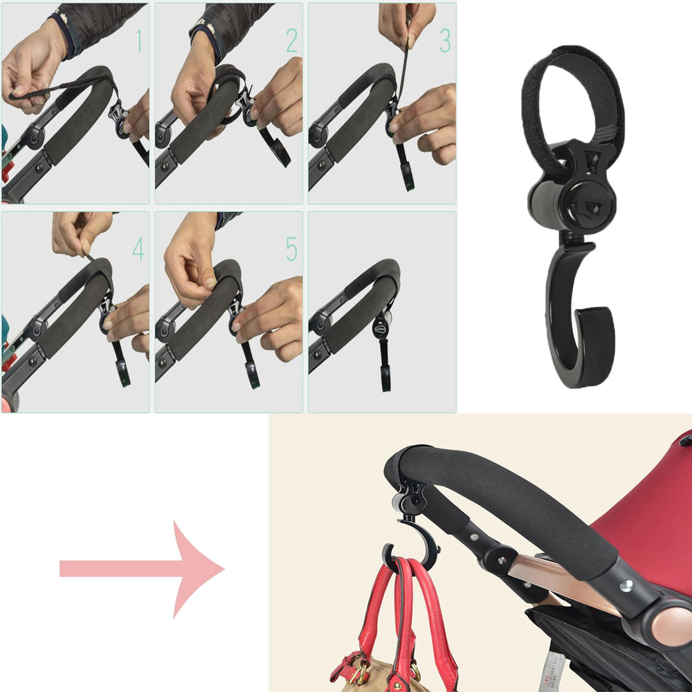 iLulala stroller hook curved opening securely grips bags during travel.