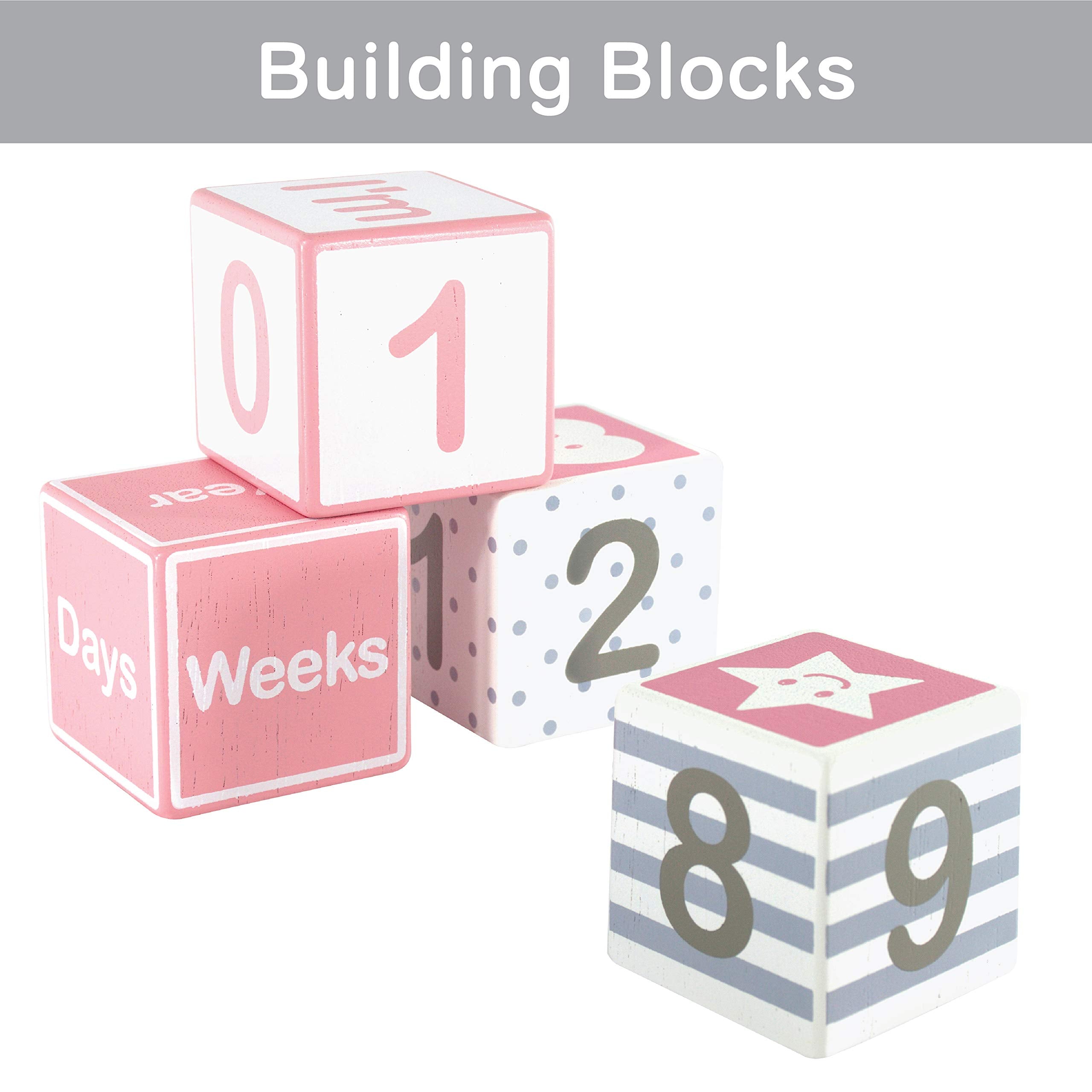 I'm solid wood month blocks pink birth to two years in one set.