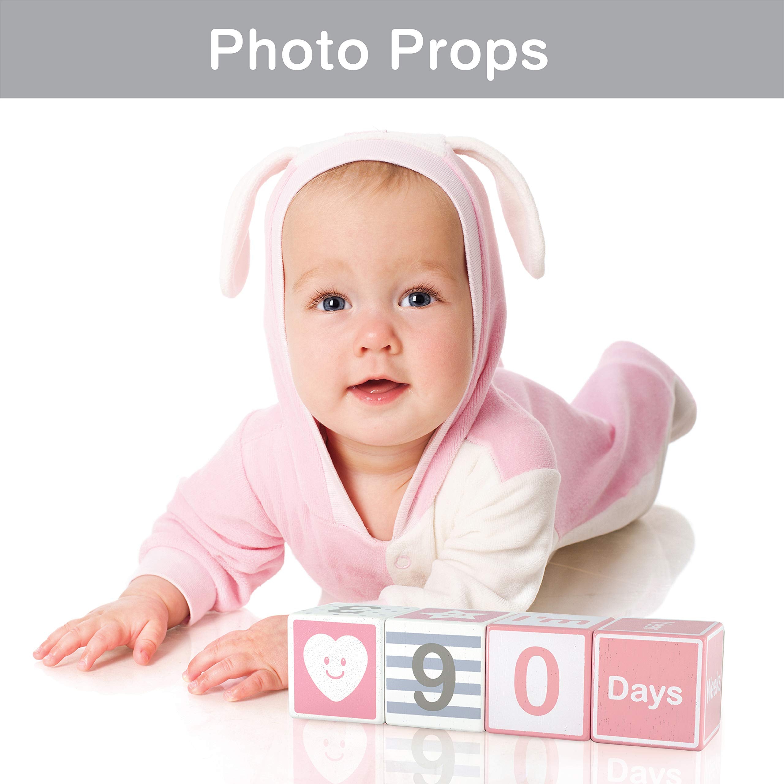 I'm solid wood blocks pink photo prop shown with baby silhouette.
