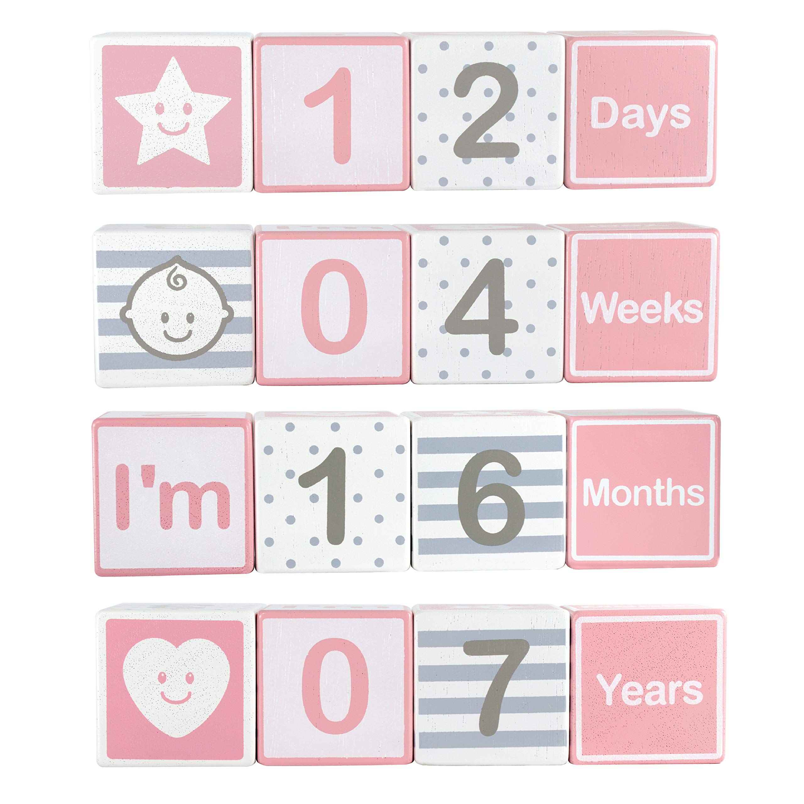 I'm solid wood milestone blocks pink year blocks highlight baby growth in photos.