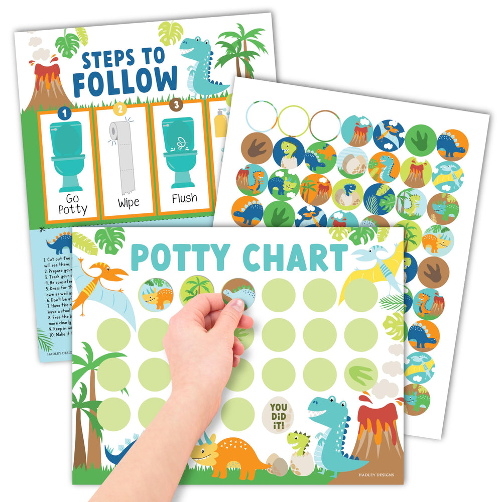 Hadley Designs potty chart dinosaur boys packaging highlights USA-made quality for family use.