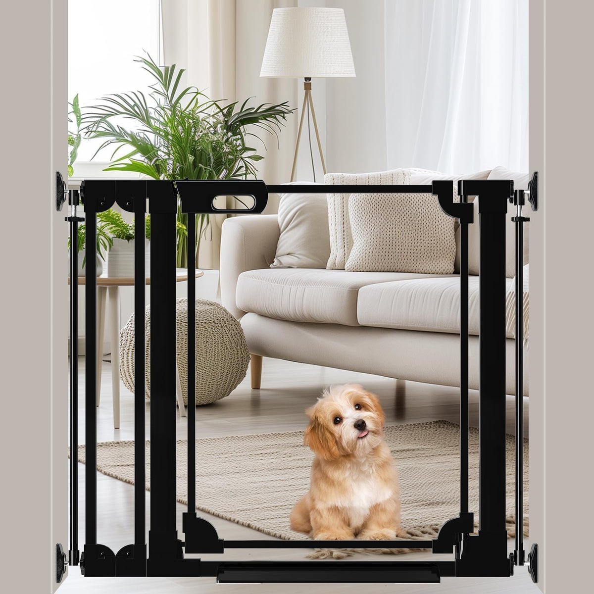 WAOWAO Clear Baby Gate for Stairs Modern Design Acrylic Auto Close Pet Gate, 29.52-37.79" Wide Safety Baby Gate for Doorways,Black Clear Dog Gates Indoor,Hallways,Kitchen