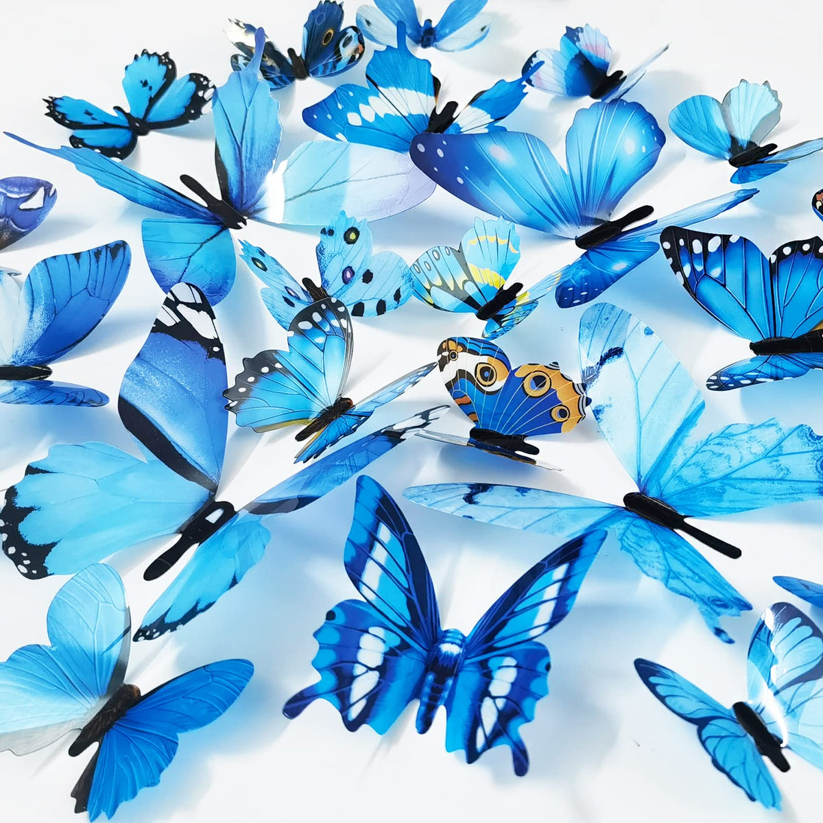 Ewong Butterfly Wall Decals 48PCS 3D Butterflies Decor Removable Mural Sticker Wall Art Home Decoration Kid Girl Bedroom Bathroom Baby Room Nursery Classroom Office Party (Blue)