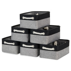 Bidtakay Storage Baskets [6 Pack] Small Fabric Canvas Collapsible Storage Bins 11.8 X 7.8 X 5 Inches Organizer Baskets with Handles Decorative Square Baskets for Cabinet Shelves Closet(Black&Grey)