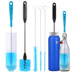 5 Pack Bottle Cleaner Brush, Straw Cleaner Brush & Long Handle - Water Bottle Brush for Narrow Bottles, Baby Bottles, Mugs, Flasks, Wine Decanters, Coffee Cups - Includes 3 Straw Cleaners