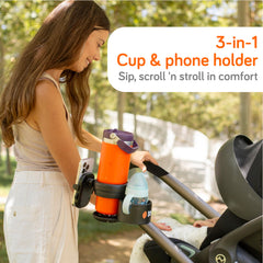 Baby Uma stroller anti-slip mount keeps cups steady during strolls on uneven sidewalks.