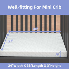 pareler bear 3"x24"x38" Mini Mattress, 38" Lx24 W Premium Foam Mattress, Waterproof Soft Breathable Outer Cover, White