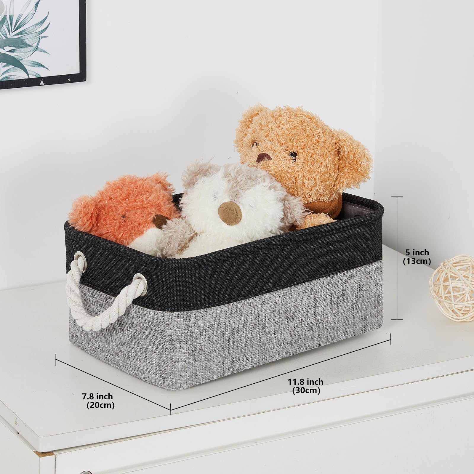 Bidtakay Storage Baskets [6 Pack] Small Fabric Canvas Collapsible Storage Bins 11.8 X 7.8 X 5 Inches Organizer Baskets with Handles Decorative Square Baskets for Cabinet Shelves Closet(Black&Grey)