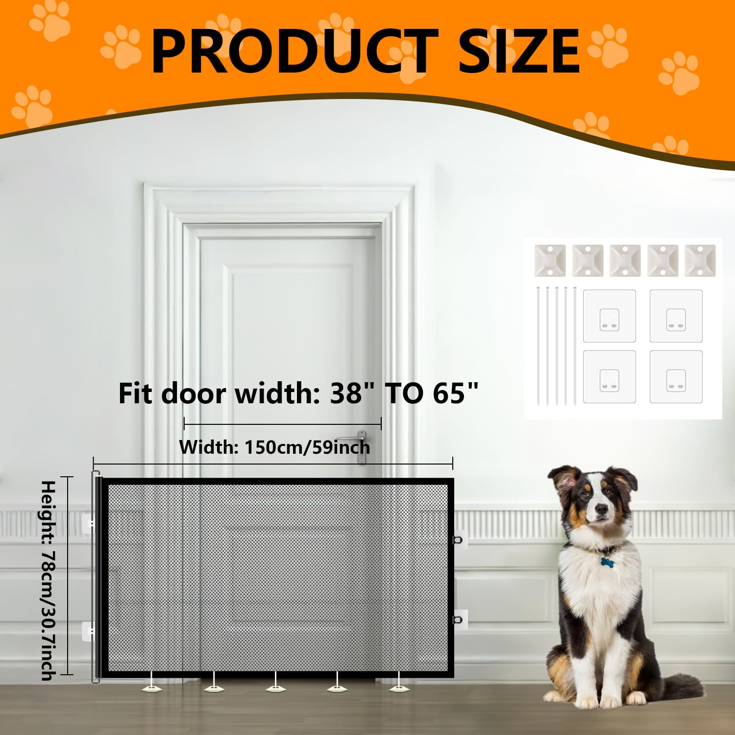 2 Pack Retractable Pet Gate for Doorways and Stairs, Mesh Gate for Dog, Cat, Indoor & Outdoor Use, One-Hand Operation, Easy Installation, 31" Tall, Expands to 59" Wide